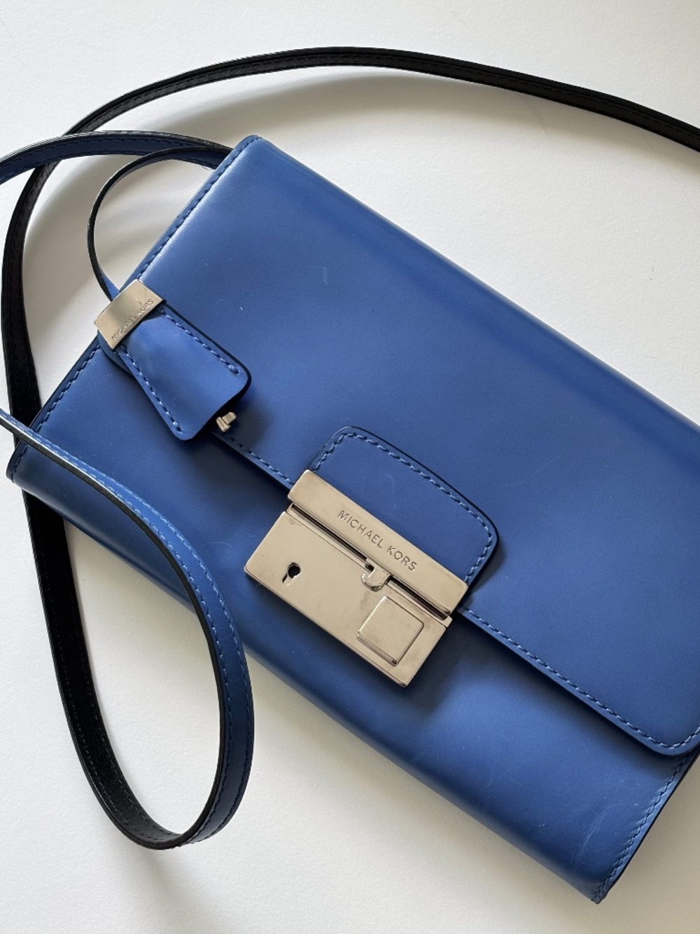Michael Kors Gia Leather Clutch Bag, Cobalt Blue, Lock Closure, Designer Bag